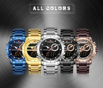 NAVIFORCE Men's Luxury Military Sport Steel Wrist Watch Waterproof Dual Display