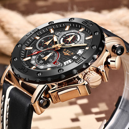 LIGE New Luxury Business Military Sports Waterproof Wristwatch for Men with Silicone Band