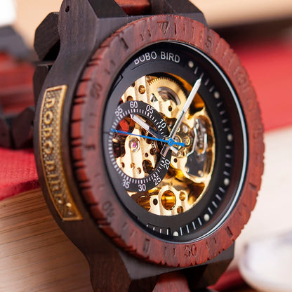 BOBO BIRD Men's Wooden Mechanical Luxury Wristwatch