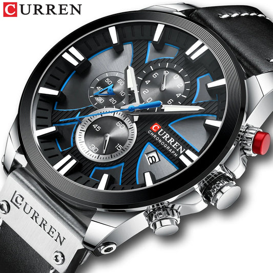 CURREN Men's Sports Watch with Chronograph and Leather Band