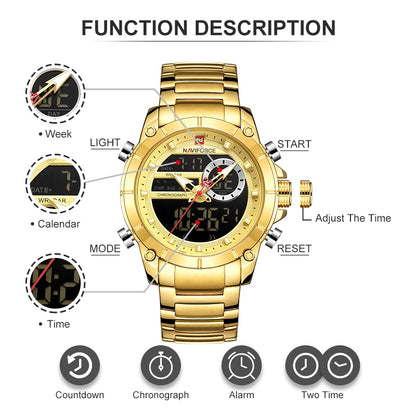 NAVIFORCE Men's Luxury Military Sport Steel Wrist Watch Waterproof Dual Display