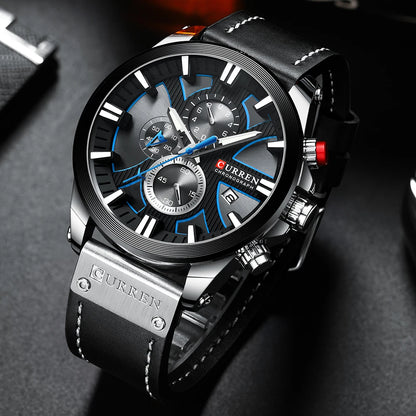 CURREN Men's Sports Watch with Chronograph and Leather Band