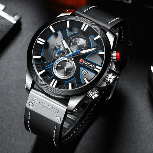 CURREN Men's Sports Watch with Chronograph and Leather Band