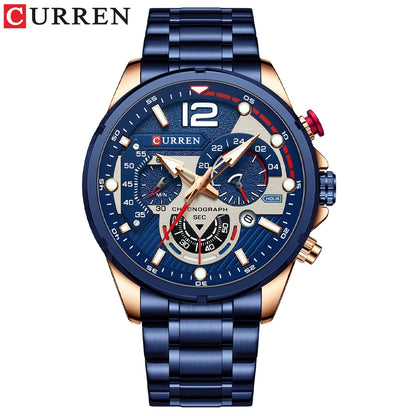 CURREN Men's Stainless Steel Sport Watch Chronograph with Luminous Dial