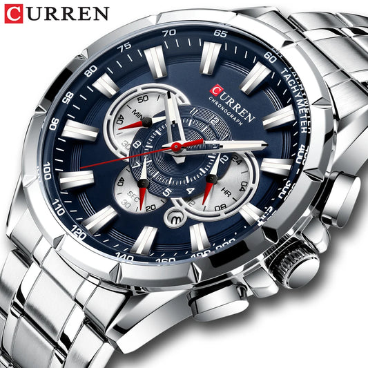 CURREN Men's Casual Sport Chronograph Stainless Steel Wristwatch Luminous