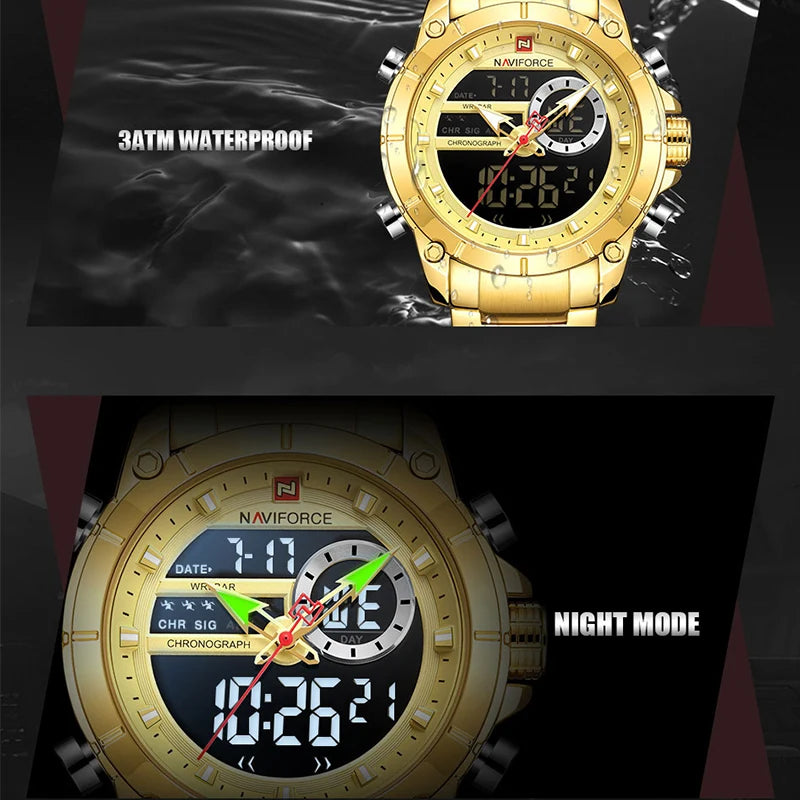 NAVIFORCE Men's Luxury Military Sport Steel Wrist Watch Waterproof Dual Display