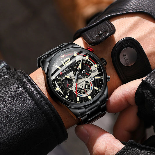 CURREN Men's Stainless Steel Sport Watch Chronograph with Luminous Dial