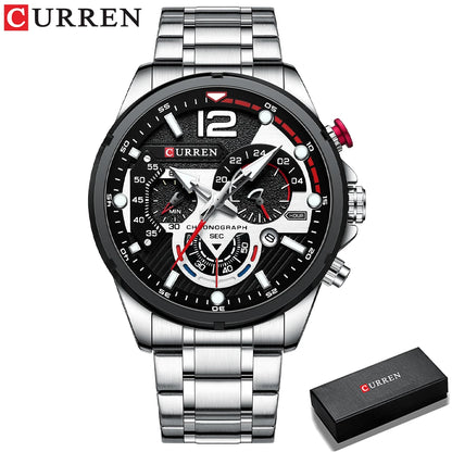 CURREN Men's Stainless Steel Sport Watch Chronograph with Luminous Dial