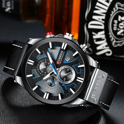 CURREN Men's Sports Watch with Chronograph and Leather Band