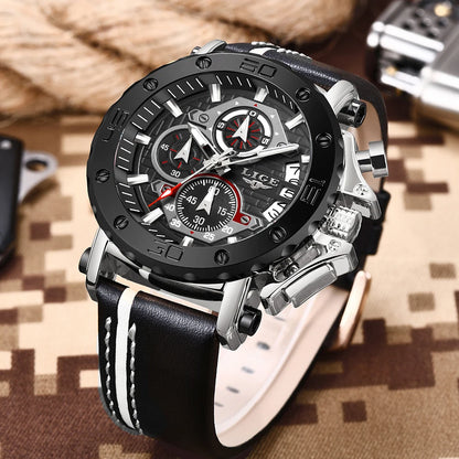 LIGE New Luxury Business Military Sports Waterproof Wristwatch for Men with Silicone Band