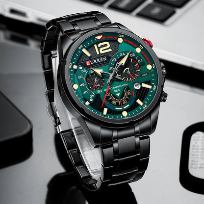 CURREN Men's Stainless Steel Sport Watch Chronograph with Luminous Dial