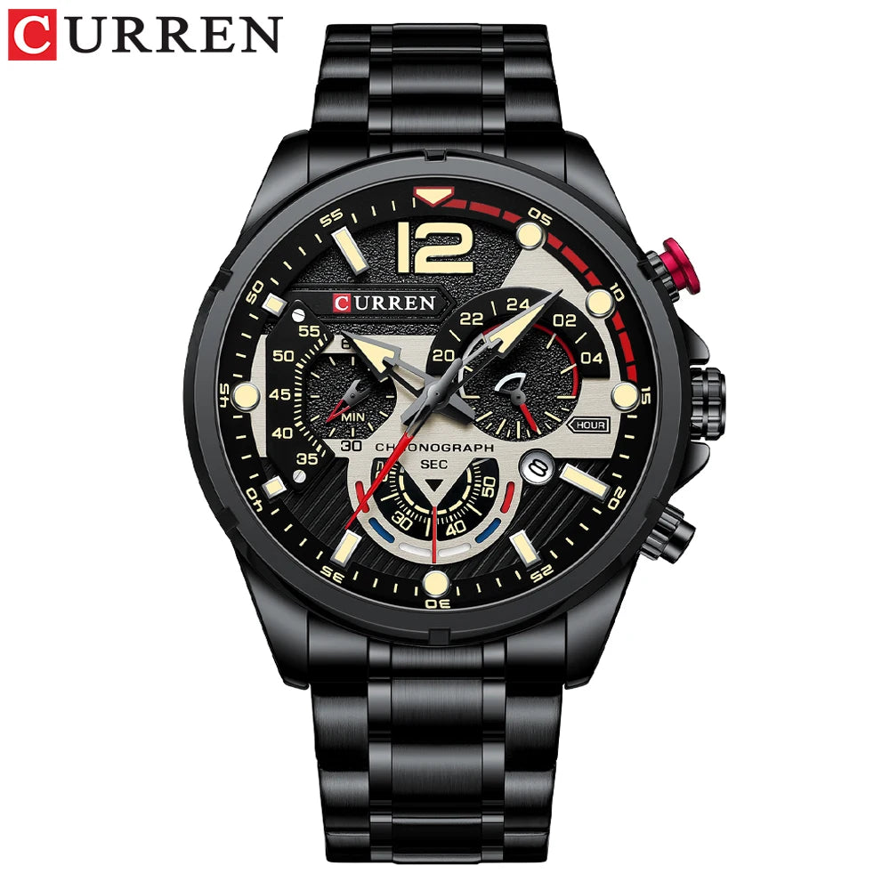 CURREN Men's Stainless Steel Sport Watch Chronograph with Luminous Dial