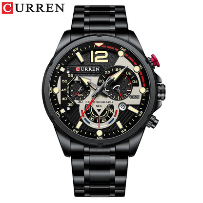 CURREN Men's Stainless Steel Sport Watch Chronograph with Luminous Dial