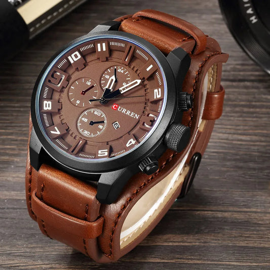 CURREN Men's Luxury Sport Wristwatch with Leather Strap