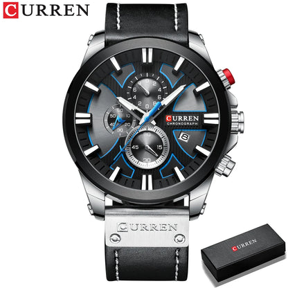 CURREN Men's Sports Watch with Chronograph and Leather Band