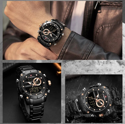 NAVIFORCE Men's Luxury Military Sport Steel Wrist Watch Waterproof Dual Display