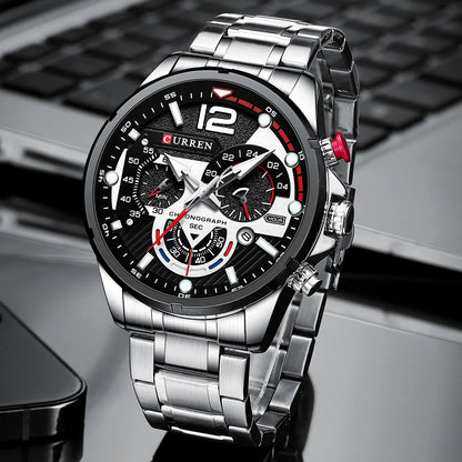 CURREN Men's Stainless Steel Sport Watch Chronograph with Luminous Dial