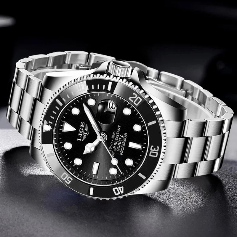 LIGE Men's Luxury Diver's Sport Watch 3ATM Waterproof
