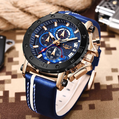 LIGE New Luxury Business Military Sports Waterproof Wristwatch for Men with Silicone Band