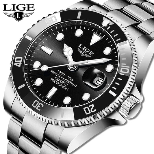 LIGE Men's Luxury Diver's Sport Watch 3ATM Waterproof
