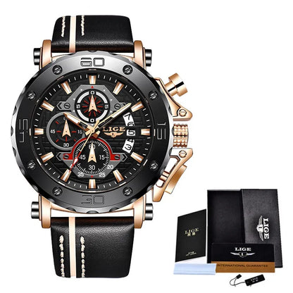 LIGE New Luxury Business Military Sports Waterproof Wristwatch for Men with Silicone Band