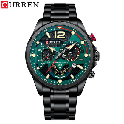 CURREN Men's Stainless Steel Sport Watch Chronograph with Luminous Dial