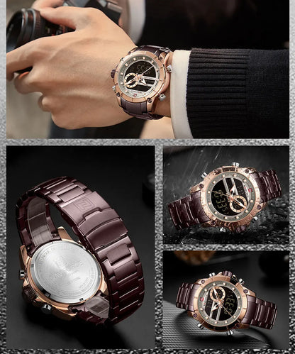 NAVIFORCE Men's Luxury Military Sport Steel Wrist Watch Waterproof Dual Display