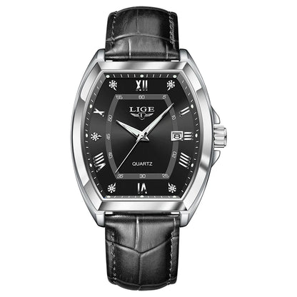 LIGE Men's Luxury Diamond Dial Leather Watch Waterproof Luminous