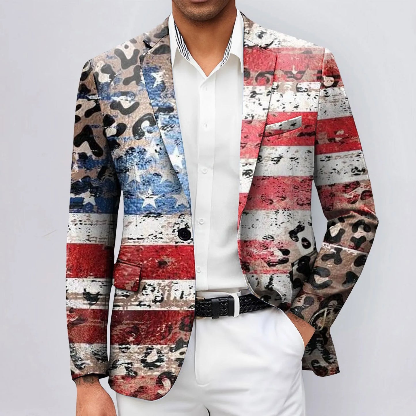 CHIROM SUPPLY One Button Men's Independence Day 3d Digital Printed Suit Jacket
