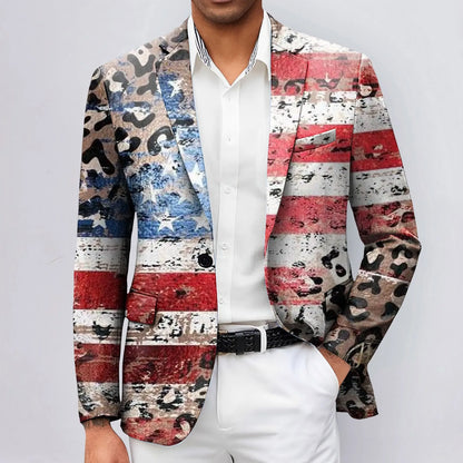 CHIROM SUPPLY One Button Men's Independence Day 3d Digital Printed Suit Jacket