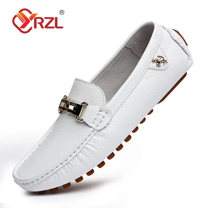 YRZL Men's Handmade Luxury Loafers PU Leather Flats Slip-on Shoes