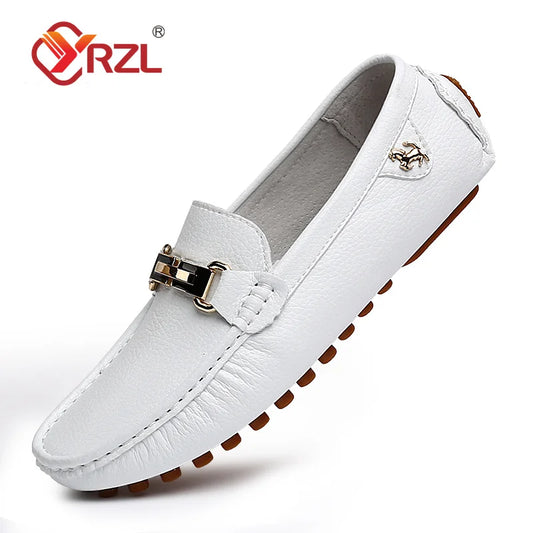 YRZL Men's Handmade Luxury Loafers PU Leather Flats Slip-on Shoes