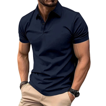 CHIROM SUPPLY Men's Solid Color Lightweight Summer Casual Short Sleeve Polo Button Shirt
