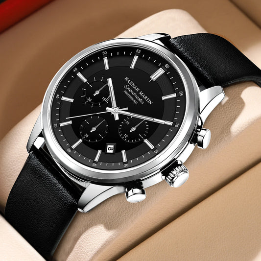 HANNAH MARTIN Men's Business Casual Leather Multifunctional Sports Watch