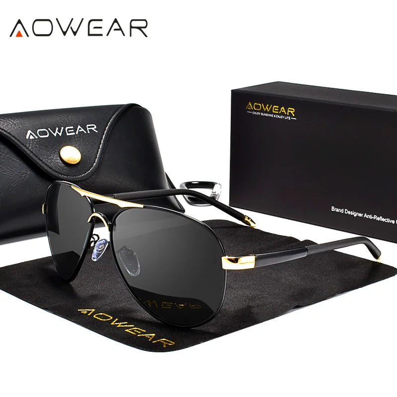 AOWEAR Men's Aviation HD Polarized Mirror Sunglasses