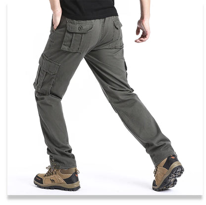 CHIROM SUPPLY Men's Pure Cotton Large Loose Pocket Tactical Pants with Elastic Waistband
