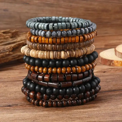 CHIROM SUPPLY 24pcs Men's Retro Multi-layer Wooden Bead Bracelet Set