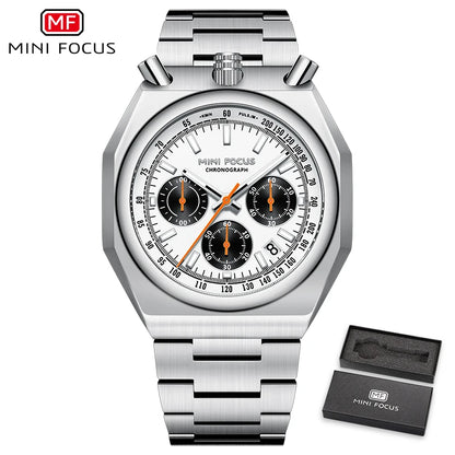 MINI FOCUS Men's Multifunctional Bull Head Quartz Watch Luminous with Stainless Steel Strap