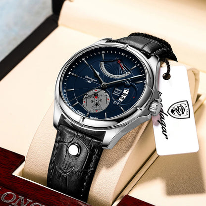 POEDAGAR Men's Luxury Business Leather Wristwatch Waterproof Luminous