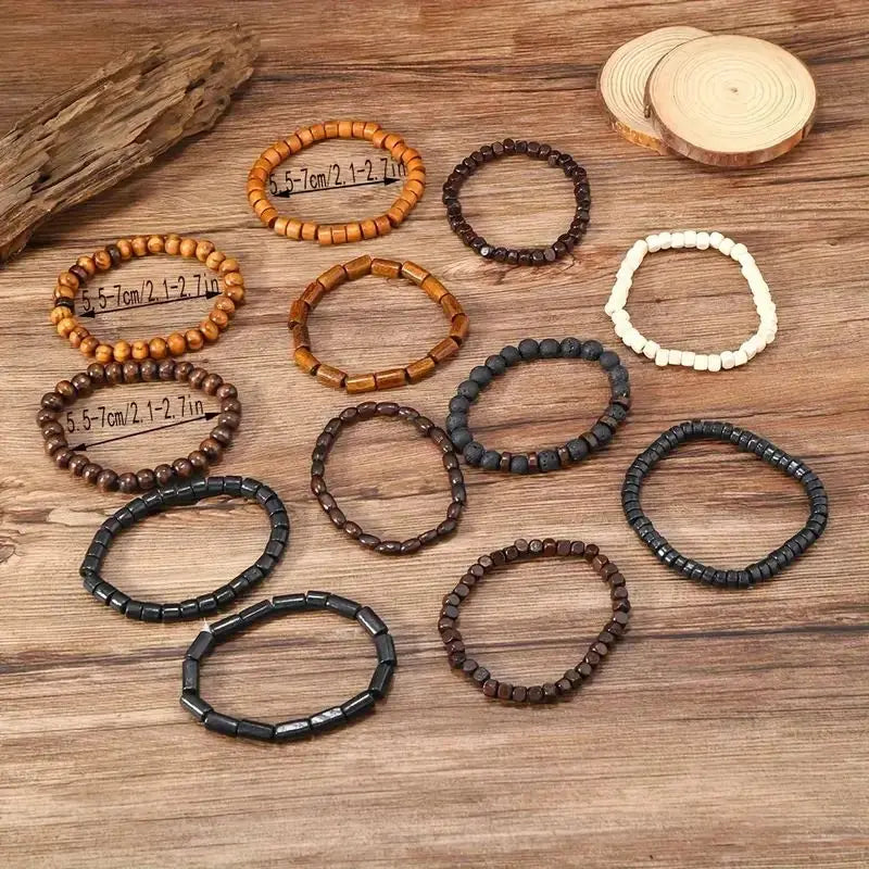 CHIROM SUPPLY 24pcs Men's Retro Multi-layer Wooden Bead Bracelet Set