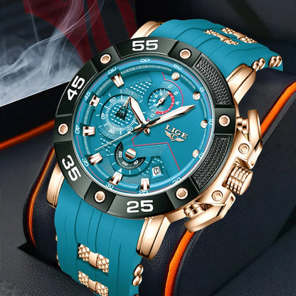 LIGE Men's Military Sports Watch with Silicone Strap Waterproof