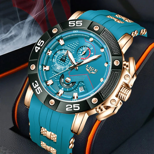 LIGE Men's Military Sports Watch with Silicone Strap Waterproof