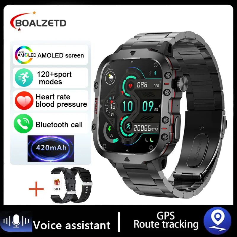 BOALZEDT Men's Military 1.96" BT Smart Watch+Sports/Fitness Tracker+Health Monitor/Multi-Function