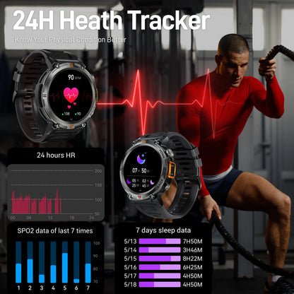 EIGIIS New Men's KE3 Bluetooth Touch Screen Smart Watch with Health Monitor & Flashlight For IOS & Android.
