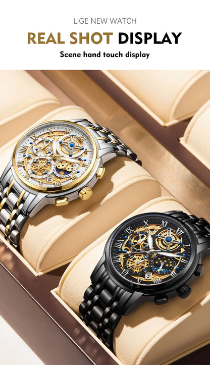 LIGE Men's Military Hollow Sports Watch Waterproof with Chronograph
