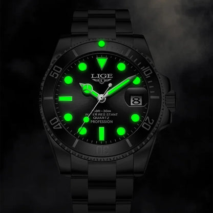 LIGE Men's Luxury Diver's Sport Watch 3ATM Waterproof