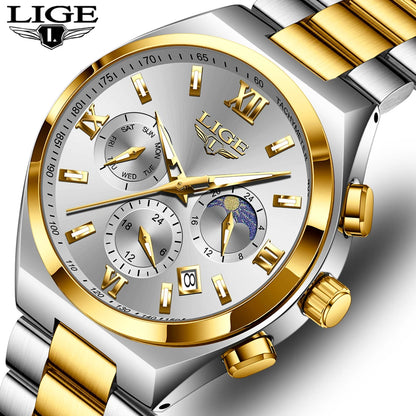 LIGE Original Men's Stainless Steel Sport Watch Waterproof Luminous