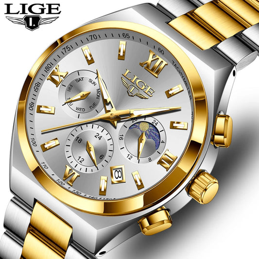LIGE Original Men's Stainless Steel Sport Watch Waterproof Luminous