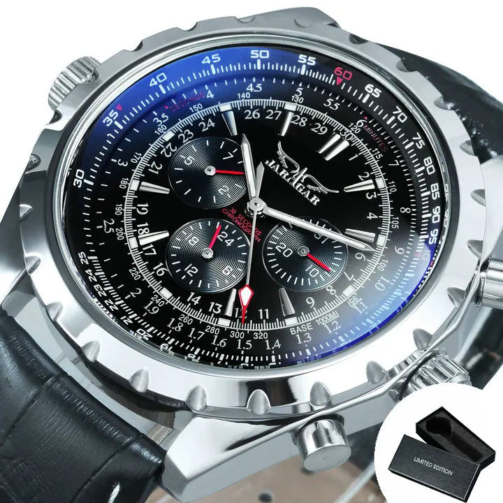 JARAGAR Men's Military Luxury Sport Watch Brand with Silver Stainless Steel Strap