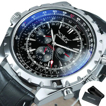JARAGAR Men's Military Luxury Sport Watch Brand with Silver Stainless Steel Strap